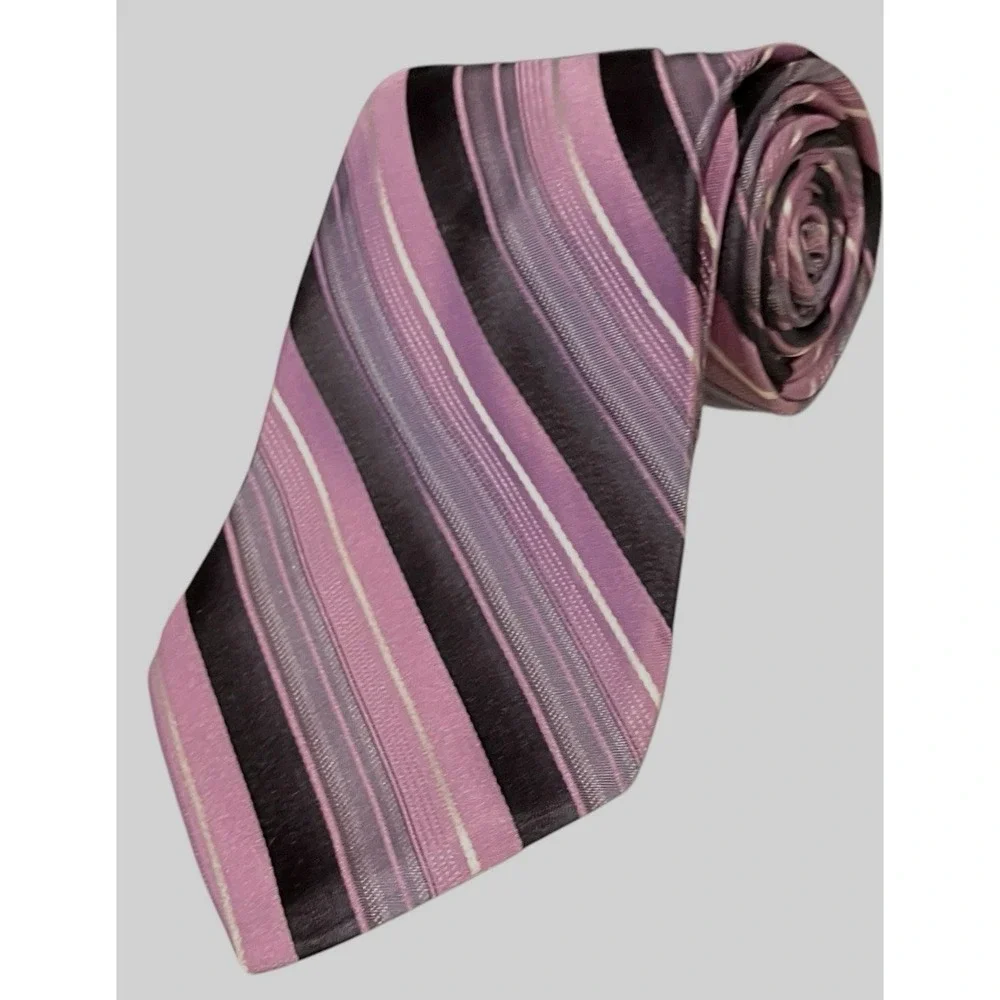 Paul Dione Men's Tie Rep 100% Silk Necktie Designer‎ Purple Black Grey White